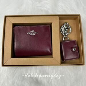 Coach Boxed Snap Wallet And Picture Frame Bag Charm In Leather/Dark Wine CCL94